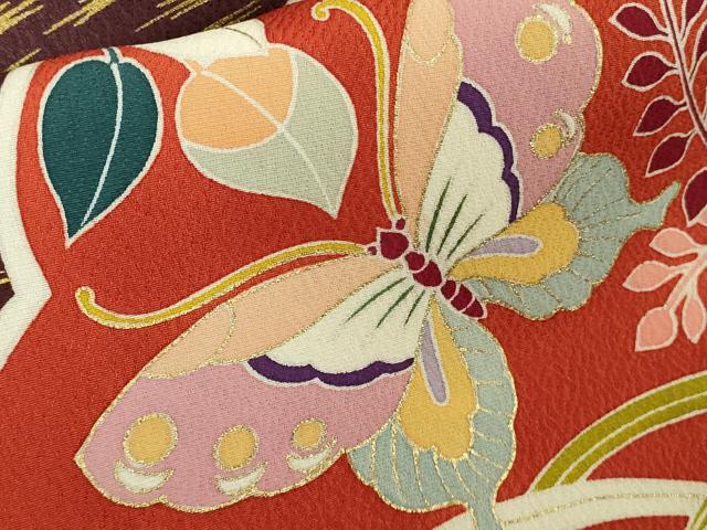 平和屋本店●極上　創業460年・千總　振袖　駒刺繍　雪輪　鴛鴦舞蝶花文　金彩　高島屋扱い　逸品　DZAC0332kh6