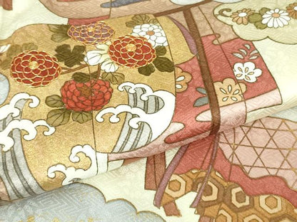 平和屋本店●極上　皇室献上作家　藤井寛　訪問着　駒刺繍　雲取り　誰が袖文　白花色地　金彩　反端付き　逸品　DZAC0334kh6