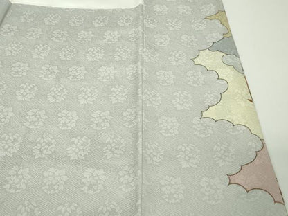 平和屋本店●極上　皇室献上作家　藤井寛　訪問着　駒刺繍　雲取り　誰が袖文　白花色地　金彩　反端付き　逸品　DZAC0334kh6