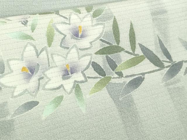 平和屋本店＊極上　夏物　本加賀友禅作家　鶴見保次　訪問着　絽縮緬　竹花文　パウダーブルー色地　暈し染め　逸品　DZAC0335kh6