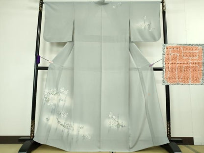 平和屋本店＊極上　夏物　本加賀友禅作家　鶴見保次　訪問着　絽縮緬　竹花文　パウダーブルー色地　暈し染め　逸品　DZAC0335kh6