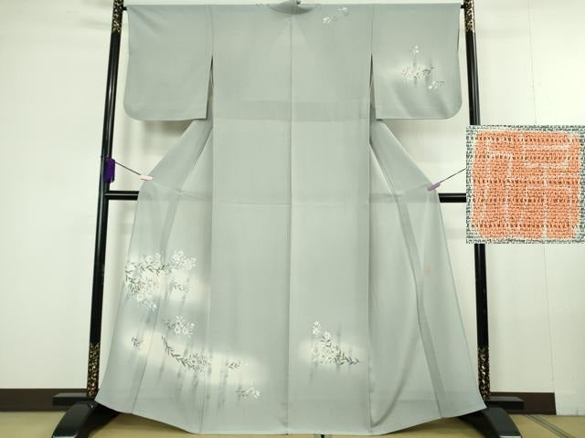 平和屋本店＊極上　夏物　本加賀友禅作家　鶴見保次　訪問着　絽縮緬　竹花文　パウダーブルー色地　暈し染め　逸品　DZAC0335kh6