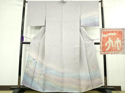 平和屋本店●最高級　二代目　久保田一竹　幻の辻が花　訪問着　絞り　白藤色地　暈し染め　銀通し地　逸品　DZAC0338kh6