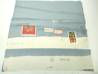 平和屋本店●極上　二代目・由水十久 本加賀友禅 訪問着 童子　青い鳥　南天　ピジョンブルー色地　大丸扱い　反端付き　逸品　DZAC0341kh6