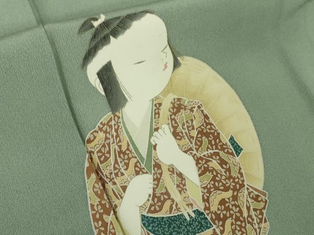 平和屋本店●極上　加賀友禅の巨匠　初代　由水十久　訪問着　童子　枝垂れ柳　薄青色地　暈し染め　銀座おゝぎ屋扱い　逸品　DZAC0342kh6