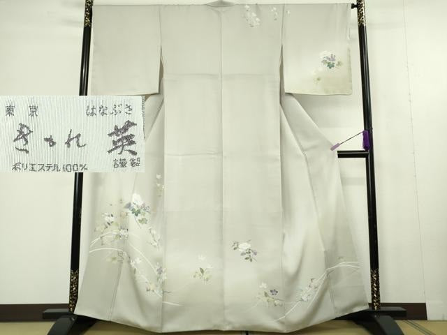 平和屋本店●極上　洗える最高級着物　＜英＞はなぶさ謹製　訪問着　枝花文　暈し染め　薄梅鼠色　逸品　DZAC0345kh6