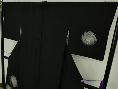 平和屋本店●希少　西陣　長嶋成織物　訪問着　刺繍　瀞金箔　渦　黒地　金糸　逸品　DZAC0347kh6