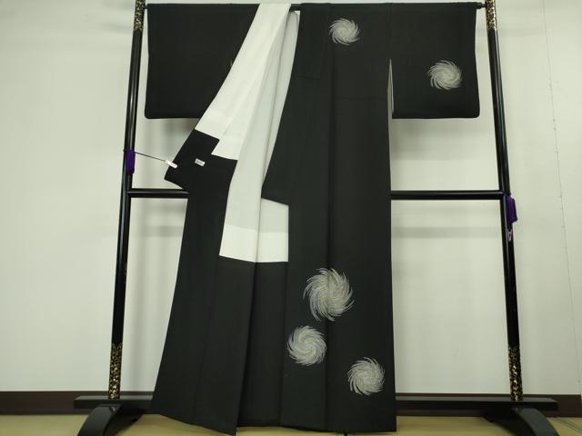 平和屋本店●希少　西陣　長嶋成織物　訪問着　刺繍　瀞金箔　渦　黒地　金糸　逸品　DZAC0347kh6