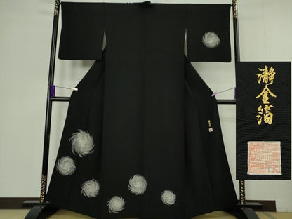平和屋本店●希少　西陣　長嶋成織物　訪問着　刺繍　瀞金箔　渦　黒地　金糸　逸品　DZAC0347kh6