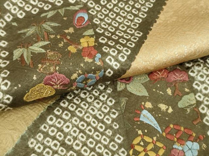 平和屋本店●極上　訪問着　駒刺繍　絞り　宝尽くし　吉祥花松文　金彩　逸品　DZAC0349kh6