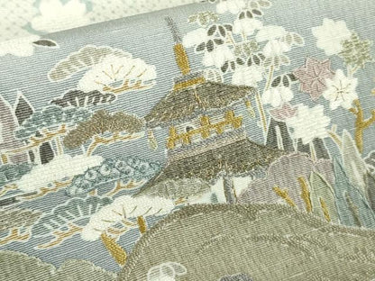 平和屋本店●極上　中国三大刺繍　スワトウ刺繍 汕頭刺繍　相良刺繍　訪問着　友禅　飛鳥風景　暈し染め　金糸　縮緬地　逸品　DZAC0351kh6