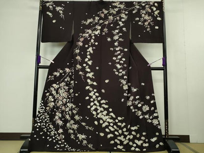 平和屋本店●極上　中国三大刺繍　相良刺繍　総刺繍　訪問着　舞桜　菊　紫黒色地　金糸　ロング丈　逸品　DZAC0353kh6