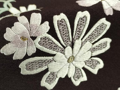平和屋本店●極上　中国三大刺繍　相良刺繍　総刺繍　訪問着　舞桜　菊　紫黒色地　金糸　ロング丈　逸品　DZAC0353kh6