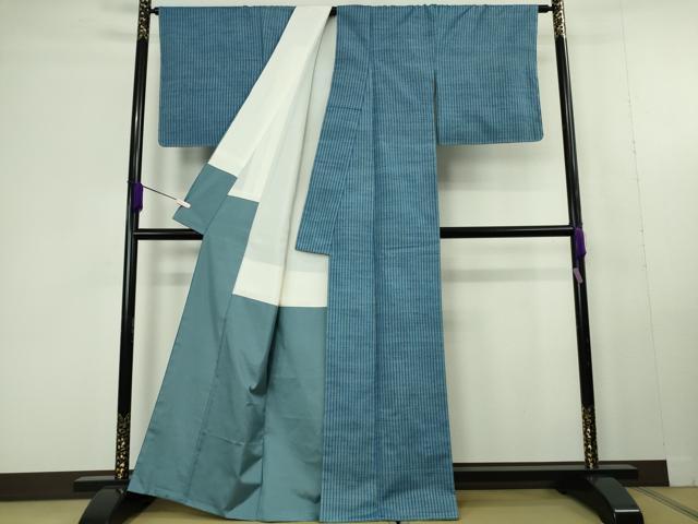 平和屋本店●希少　人間国宝　志村ふくみ　紬　藍染め　縞　青色地　小大丸扱い　たとう紙付き　逸品　未使用　DZAC0359kh6