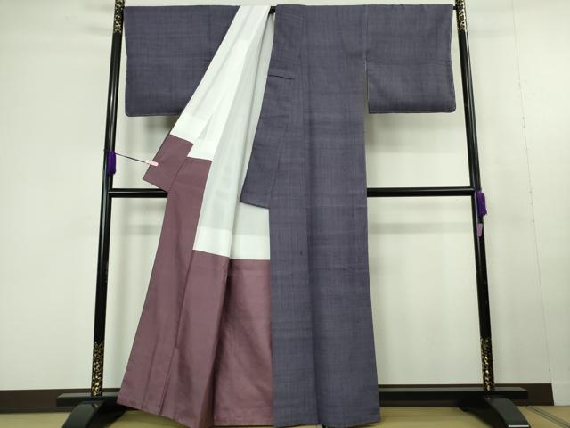 平和屋本店●極上　浦野理一　経節紬　色無地　濃鼠色　逸品　DZAC0364kh6