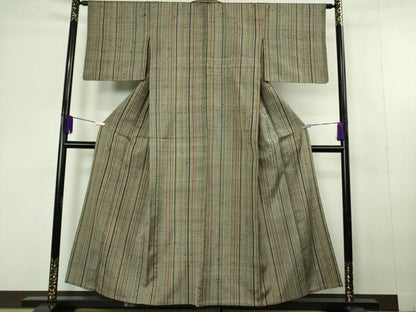 平和屋本店▽希少　ざざんざ織　単衣　縞　逸品　DZAC0365kh6
