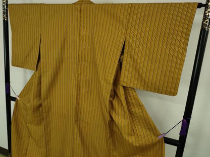 平和屋本店▽極上　山下八百子　本場黄八丈　紬　市松綾織　単衣　縞　逸品　DZAC0368kh6