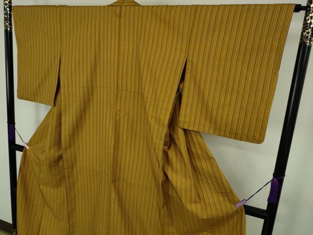 平和屋本店▽極上　山下八百子　本場黄八丈　紬　市松綾織　単衣　縞　逸品　DZAC0368kh6