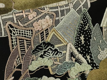 平和屋本店●極上　中国三大刺繍　相良刺繍　蘇州刺繍　訪問着　御所車　風景文　黒地　金彩　逸品　未使用　DZAC0371kh6