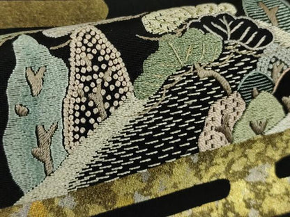 平和屋本店●極上　中国三大刺繍　相良刺繍　蘇州刺繍　訪問着　御所車　風景文　黒地　金彩　逸品　未使用　DZAC0371kh6