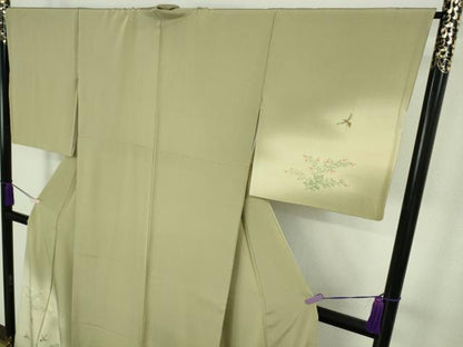 平和屋着物●極上　染色作家　桐山紫香　手描き　訪問着　猿蟹合戦　木蘭色地　暈し染め　逸品　DZAC0372kh6