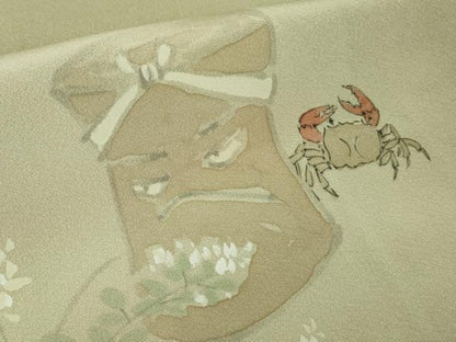 平和屋着物●極上　染色作家　桐山紫香　手描き　訪問着　猿蟹合戦　木蘭色地　暈し染め　逸品　DZAC0372kh6