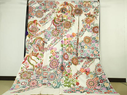 平和屋本店●極上 中国三大刺繍 相良刺繍 お引き摺り・引き振袖 和装 駒刺繍 総刺繍 鳳凰花文 金糸 仮絵羽 逸品 未使用 DZAC0374kh6