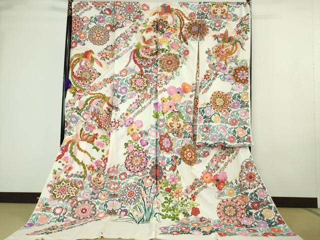 平和屋本店●極上 中国三大刺繍 相良刺繍 お引き摺り・引き振袖 和装 駒刺繍 総刺繍 鳳凰花文 金糸 仮絵羽 逸品 未使用 DZAC0374kh6