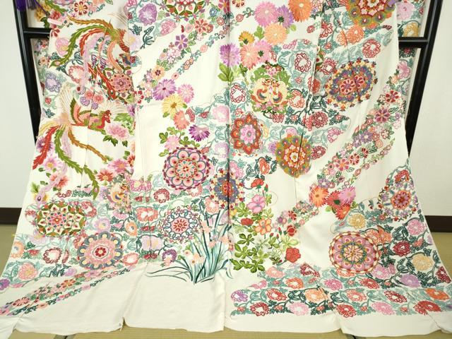 平和屋本店●極上 中国三大刺繍 相良刺繍 お引き摺り・引き振袖 和装 駒刺繍 総刺繍 鳳凰花文 金糸 仮絵羽 逸品 未使用 DZAC0374kh6