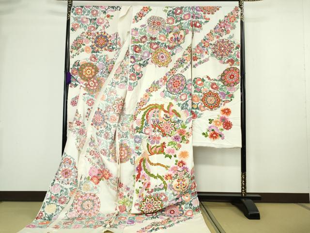 平和屋本店●極上 中国三大刺繍 相良刺繍 お引き摺り・引き振袖 和装 駒刺繍 総刺繍 鳳凰花文 金糸 仮絵羽 逸品 未使用 DZAC0374kh6