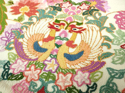 平和屋本店●極上 中国三大刺繍 相良刺繍 お引き摺り・引き振袖 和装 駒刺繍 総刺繍 鳳凰花文 金糸 仮絵羽 逸品 未使用 DZAC0374kh6