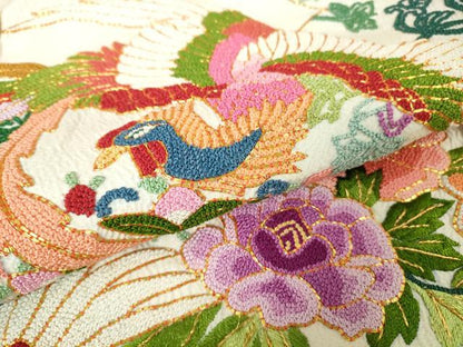 平和屋本店●極上 中国三大刺繍 相良刺繍 お引き摺り・引き振袖 和装 駒刺繍 総刺繍 鳳凰花文 金糸 仮絵羽 逸品 未使用 DZAC0374kh6