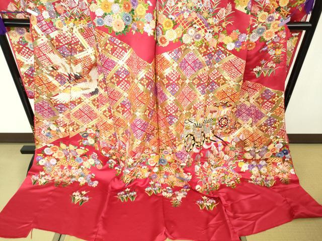 平和屋本店●極上　中国三大刺繍 相良刺繍 総刺繍 駒刺繍 色打掛 和装 婚礼 結婚式 花嫁 格天井花文 金彩 仮絵羽 逸品 未使用　DZAC0375kh6