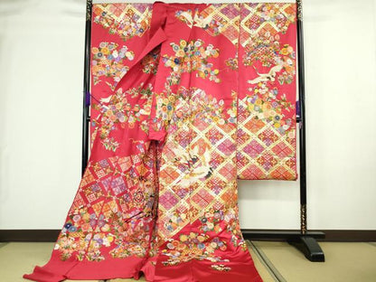 平和屋本店●極上　中国三大刺繍 相良刺繍 総刺繍 駒刺繍 色打掛 和装 婚礼 結婚式 花嫁 格天井花文 金彩 仮絵羽 逸品 未使用　DZAC0375kh6