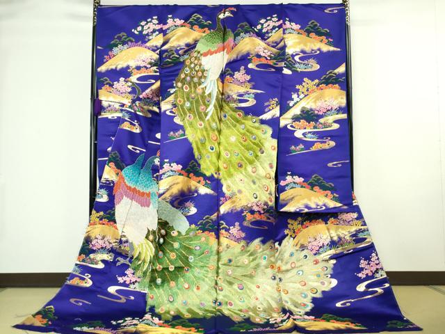 平和屋本店●極上　中国三大刺繍 相良刺繍 総刺繍 色打掛 和装 婚礼 結婚式 花嫁 駒刺繍 孔雀花文 金糸 仮絵羽　逸品　未使用　DZAC0376kh6