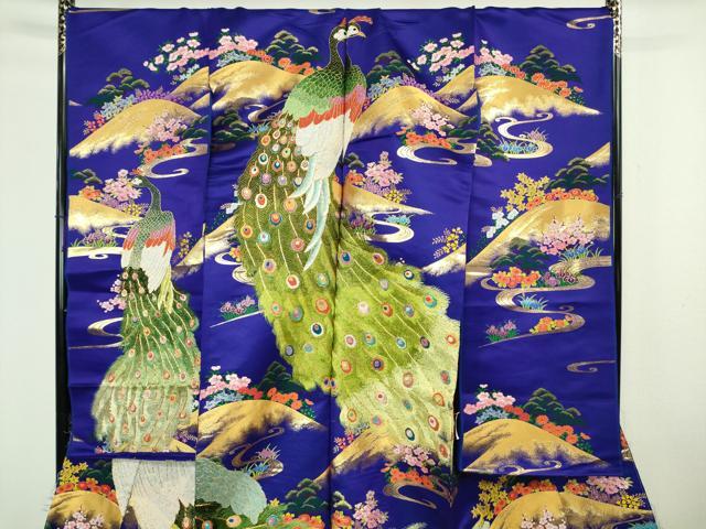 平和屋本店●極上　中国三大刺繍 相良刺繍 総刺繍 色打掛 和装 婚礼 結婚式 花嫁 駒刺繍 孔雀花文 金糸 仮絵羽　逸品　未使用　DZAC0376kh6