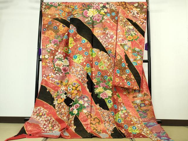 平和屋本店●極上　中国三大刺繍 相良刺繍 総刺繍 駒刺繍 色打掛 和装 婚礼 結婚式 花嫁 雪輪花文 金彩 仮絵羽 逸品 未使用　DZAC0377kh6