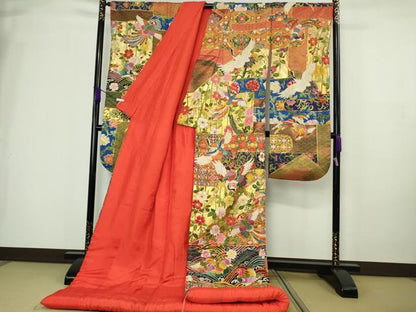 平和屋本店●最高級　中国三大刺繍 相良刺繍　駒刺繍　総手刺繍　色打掛　和装　婚礼　結婚式　花嫁　吉祥花鳥文　金彩　逸品　DZAC0380kh6