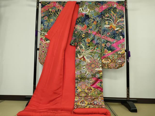 平和屋本店●最高級　中国三大刺繍　総相良刺繍　駒刺繍　色打掛　和装　婚礼　結婚式　花嫁　鳳凰花唐草文　金糸　逸品　DZAC0381kh6
