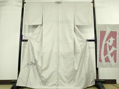 平和屋着物●極上　本加賀友禅作家　鬼島武司　訪問着　白山紬　笹竹文　砂色地　逸品　未使用　DZAC0387kh6