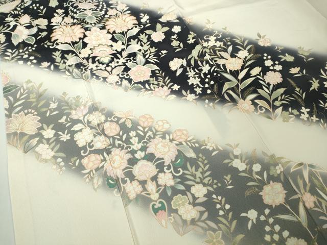 平和屋本店●極上　訪問着　駒刺繍　更紗花文　象牙色地　暈し染め　金彩　逸品　DZAC0391kh6