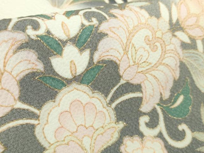 平和屋本店●極上　訪問着　駒刺繍　更紗花文　象牙色地　暈し染め　金彩　逸品　DZAC0391kh6