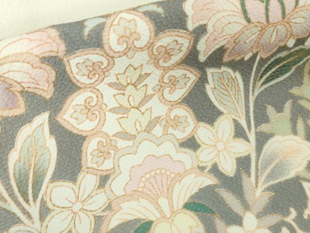 平和屋本店●極上　訪問着　駒刺繍　更紗花文　象牙色地　暈し染め　金彩　逸品　DZAC0391kh6