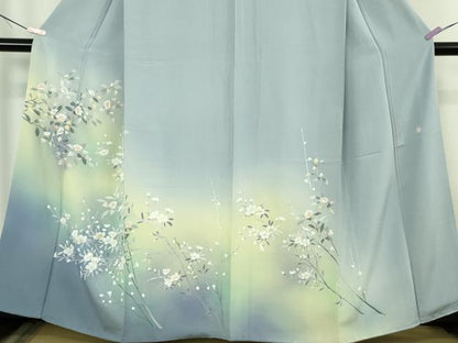 平和屋本店●極上　本加賀友禅作家　牛坂源吾　訪問着　枝花文　パウダーブルー色　暈し染め　逸品　DZAC0393kh6