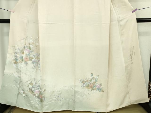 平和屋本店●極上　金彩友禅　卓越技能者・名工・和田光正　訪問着　花筏　薄卵色地　暈し染め　金銀彩　逸品　DZAC0394kh6