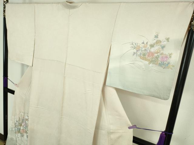 平和屋本店●極上　金彩友禅　卓越技能者・名工・和田光正　訪問着　花筏　薄卵色地　暈し染め　金銀彩　逸品　DZAC0394kh6