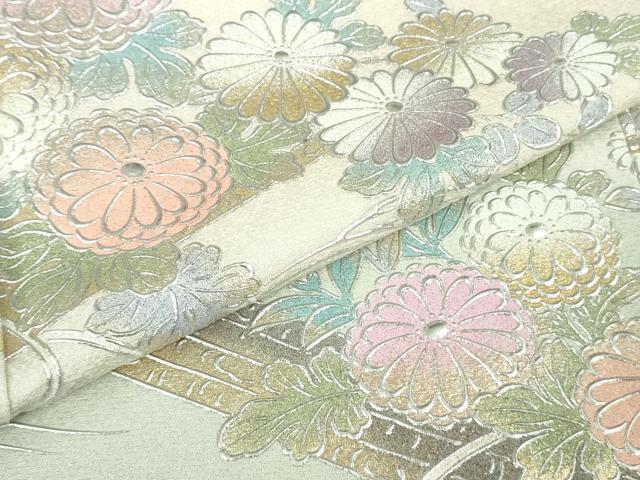 平和屋本店●極上　金彩友禅　卓越技能者・名工・和田光正　訪問着　花筏　薄卵色地　暈し染め　金銀彩　逸品　DZAC0394kh6