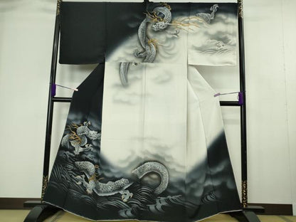 平和屋本店●希少　男性　訪問着　キングサイズ　手描き　龍　暈し染め　金銀彩　逸品　未使用　DZAC0396kh6