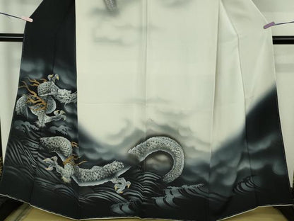 平和屋本店●希少　男性　訪問着　キングサイズ　手描き　龍　暈し染め　金銀彩　逸品　未使用　DZAC0396kh6