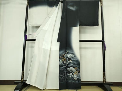 平和屋本店●希少　男性　訪問着　キングサイズ　手描き　龍　暈し染め　金銀彩　逸品　未使用　DZAC0396kh6